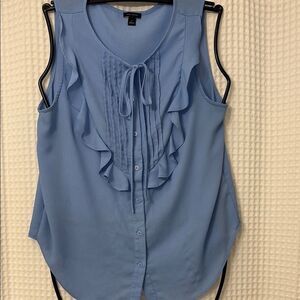 Ann Taylor Blue Ruffled Tie Front Blouse Size M